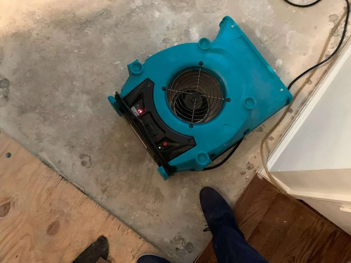 Air mover drying subfloor during Leak Detection & Repair in Uwchlan
